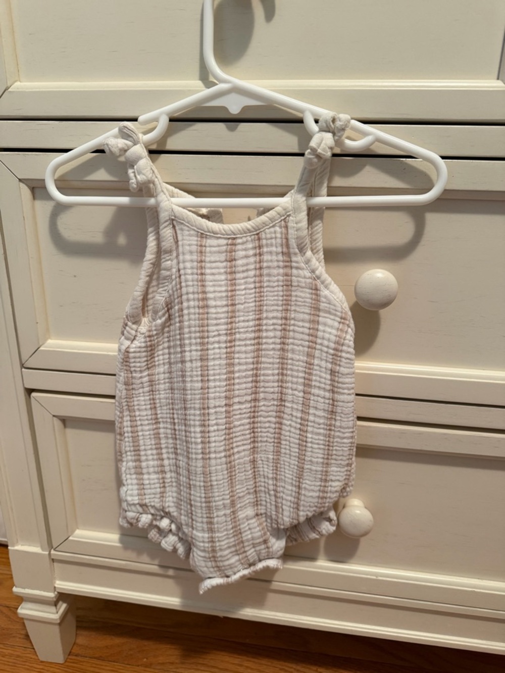 Colored Organics Cream and Light Brown Striped Gauze Baby One-Piece